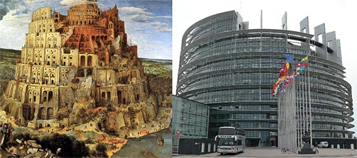 В ОСНОВЕ ПРОЕКТА здания Европарламента лежит картина Питера Брейгеля «Вавилонская башня», которая, как известно всем, являлась символом восстания против Бога